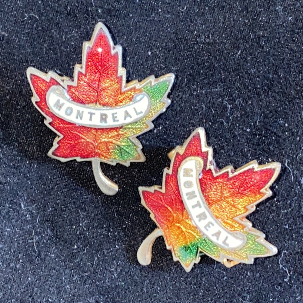 Montreal Canada Enamel 2 Pins Maple Leaf Vintage Gem